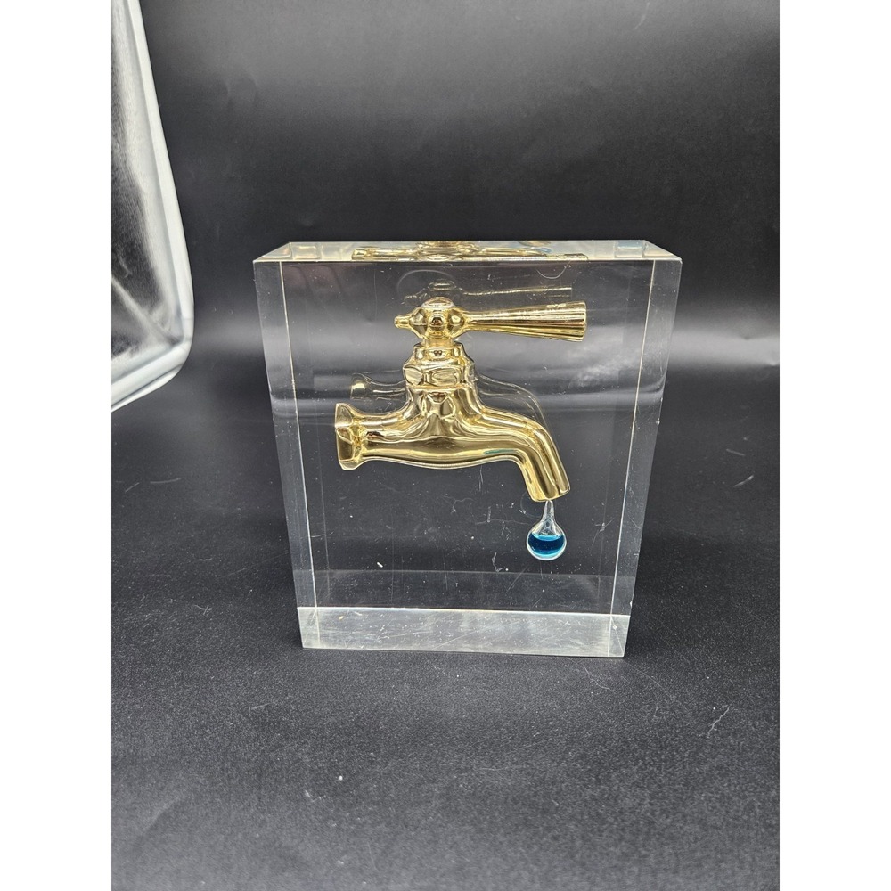 Vintage 1970s Resin Floating Faucet and Water Illusion Art Piece